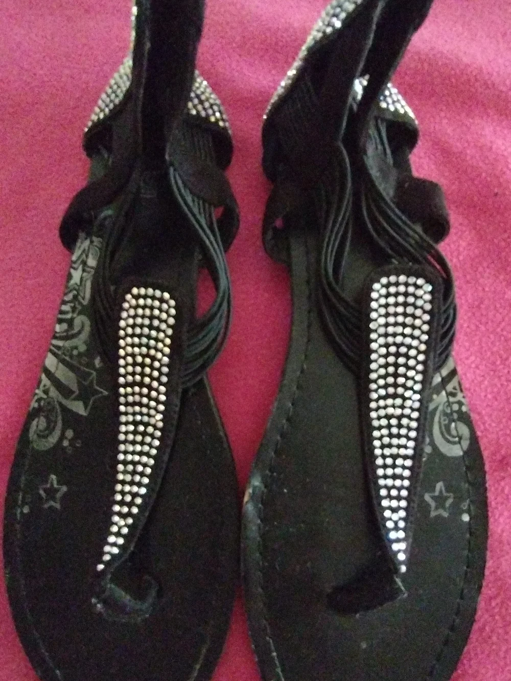 Black Rhinestone T-Strap Women’s Sandals